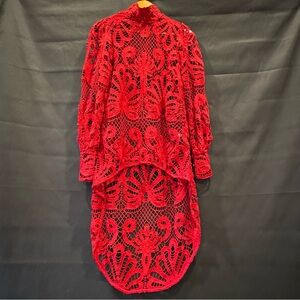Boston Proper Red Lace High-Low Sheer Tunic Dress – Size XS